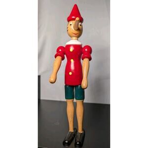 Vintage Jointed Wooden Pinocchio Doll Figure Toy Italy MCM Moveable Arms Legs